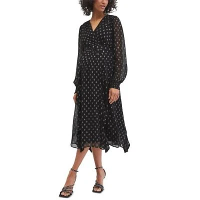 Jessica Simpson Maternity NWT Black Silver Ruffle Maxi Midi Dress Size Large - Image 1 of 4