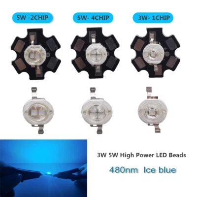 3W 5W Ice blue High Power LED Lamp 480nm LED Light Emitting Diode For spotlight - Image 1 of 4