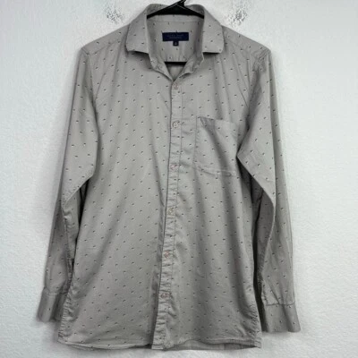 Camisa masculina Zara L cinza abstrata ajuste regular manga longa botão Preppy carreira - Imagem 1 de 4