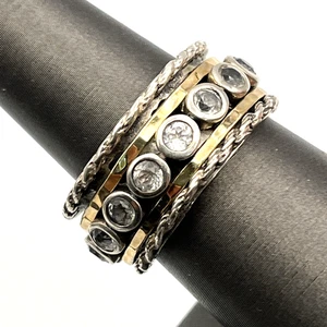 PAZ ISRAEL Sterling Silver & 14k Gold Gemstone Spinner Ring Size 8 - Picture 1 of 10