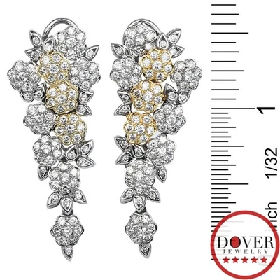 Estate 1.80ct Diamond 18K Gold Floral Cluster Drop Earrings 10.9 gr NR - Image 1 of 4