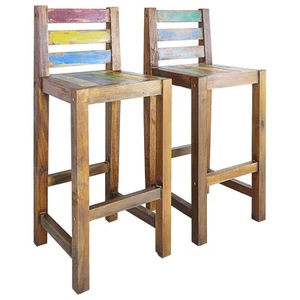 2x Solid Reclaimed Boat Wood Bar Stools Kitchen Dining Chairs Seat vidaXL - Picture 1 of 12