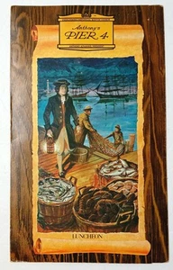 1970er Anthony's Pier 4 Restaurant Mittagessen dreifach faltbare Speisekarte Holz Schiffsoptik defekt - Bild 1 von 9