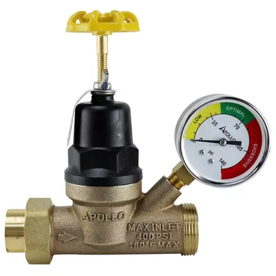 1/2 In. FNPT X 3/4 In. MNPT Lead Free Bronze Pressure Reducing Valve with Gauge - Image 1 of 4