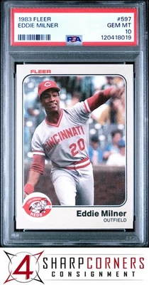 1983 FLEER #597 EDDIE MILNER REDS PSA 10 - Image 1 of 3