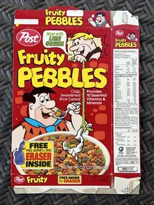 1987 Post Fruity Pebbles cereal box - Flintstone Eraser promo -Golden Book video - Picture 1 of 9