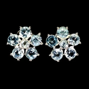 925 Sterling Silver Earrings Round Aquamarine 3.5mm Natural Gemstone Jewelry - Picture 1 of 13