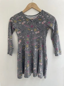 TCP Kids Girls Girl Power 100% Cotton Fit & Flare Long Sleeve Dress Gray M 7/8 - Picture 1 of 4