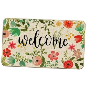 Spring Summer Floral Doormat Rug Boho Flower Leaf Welcome Outdoor Outside - Picture 1 of 7