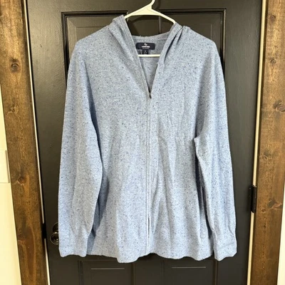 Lands End 100% Cashmere Blue Zip Up Hooded Sweater Hoodie pockets Men's L - Image 1 of 4