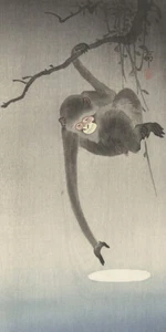 Monkey and Reflection of the Moon by Ohara Koson Japanese Woodblock - Picture 1 of 7