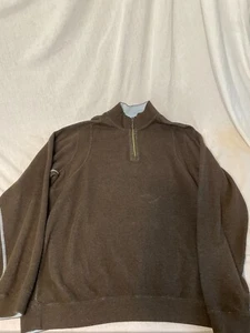 Tommy Bahama Pullover Herren groß wendbar 1/4 Viertel Reißverschluss braun Baumwolle - Bild 1 von 4