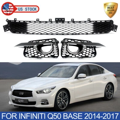 Front Lower Mesh Grille & Fog Light Cover Grill For Infiniti Q50 Base 2014-2017 Foto 1 de 4