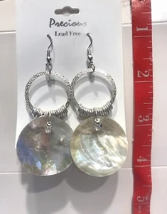 Fashion Silver & Shell Dangle Earrings 3” long - Picture 1 of 2