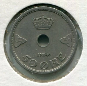 Ausländische Münze - Norwegen - 50 Erz (25 Øre) 1946 - Bild 1 von 2