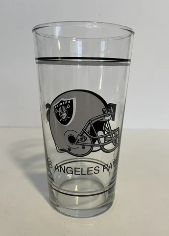 Vintage Los Angeles LA Raiders NFL Helmet Tumbler Tall Glass Beer Cup 80’s Cover