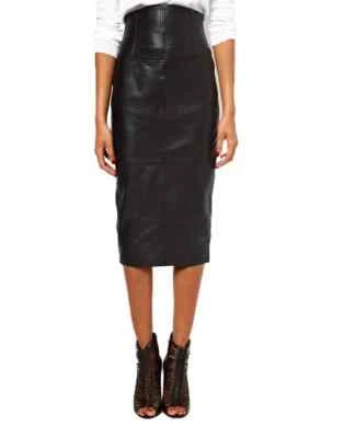 Women's Genuine Real Lambskin Soft Leather Skirt Stylish Black Formal Party Wear - Image 1 of 4