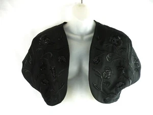 NWOT CARMEN MARC VALVO beaded black crop bolero shrug Black Tie 14 - Picture 1 of 4