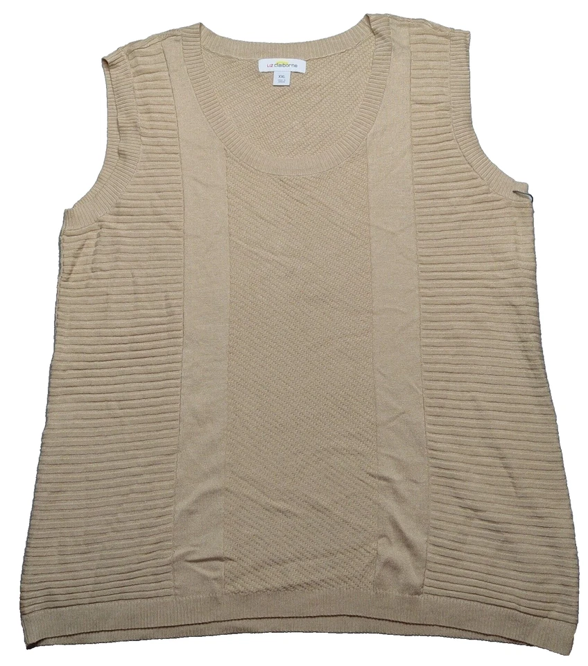 Liz Claiborne Women 2XL Beige Sleeveless Pullover Sweater Lightweight Vest NEW - Image 1 of 4