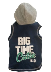 Wag a Tude BIG TIME Cutie" Navy Blue Fleece Hoodie for Puppy/Dog, Medium - Picture 1 of 4