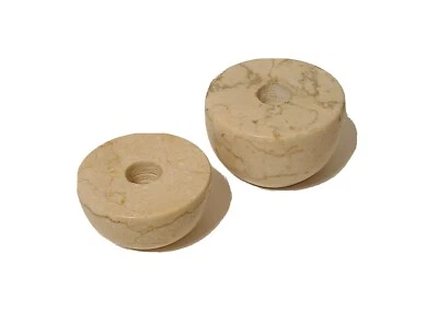 Set of Indonesian Marble Stone Taper Dinner Candle Holders Polished Round Heavy Foto 1 de 4