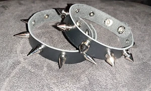 2x Studded Leather Bracelets, Press Stud fastener, Goth Punk Rock Pointed Spikes - Picture 1 of 10