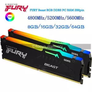 FURY Beast RAM DDR5 RGB 32GB 5600 5200 4800 MHz 16 GB 8 GB Desktop AMD Intel lot - Picture 1 of 17