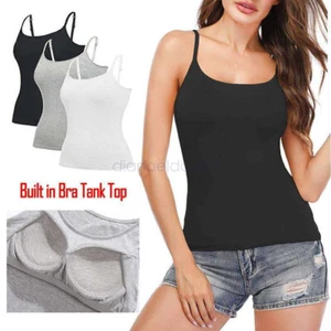 Womens Camisole Vest with Built in Shelf Bra Adjustable Spaghetti Strap Tank Top - Picture 1 of 25