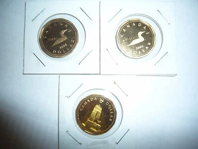 Canada 3 Canadian Proof Dollars (Loonies) 2005, 2006, 1994 Special Commemorative - Image 1 of 2