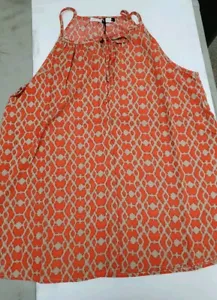 New Three Eighty Two Poppy Halter Bali Hidden Button Blouse Orange/Tan Sz Small - Picture 1 of 5