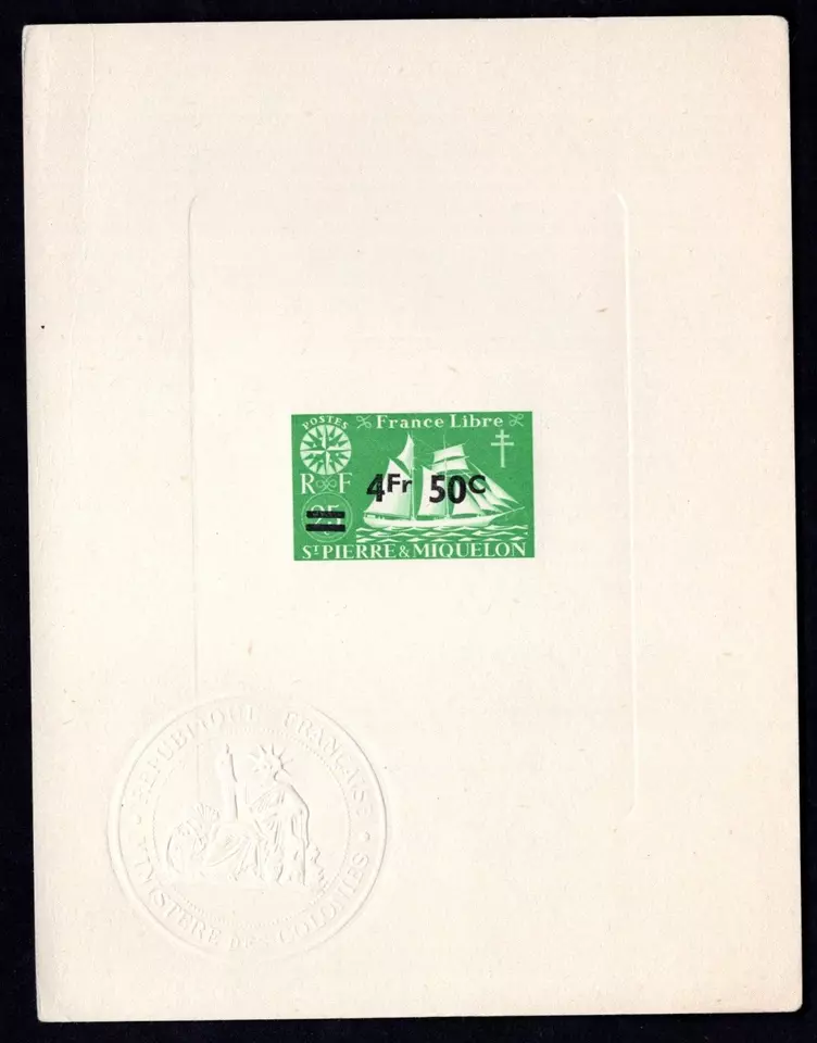 FRANCE ST. PIERRE ET MI QUELON 1945 IMPERF DELUXE PROOF SHEET SCOTT # 32 NH - Image 1 of 1