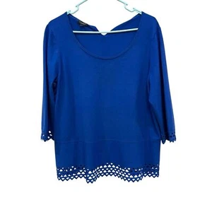 Talbots Laser Cut Popover Round Neck Sweater Blue 1/2 Sleeves Womens 2XP - Picture 1 of 6