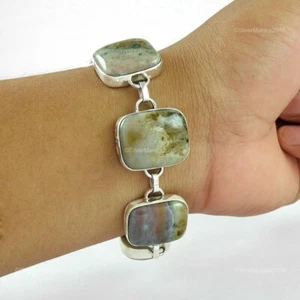 Natural Océano Jaspe Plata Maciza de Ley Elegante Cadena Esposa Boda Pulsera - Imagen 1 de 5