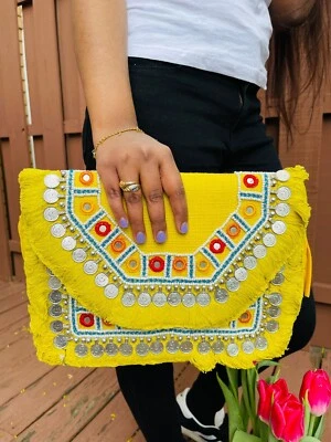 Bolso clutch boho bordado hecho a mano - Monedero étnico, espejo trabajo hombro Foto 1 de 4