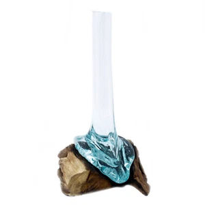 Vase aus geschmolzenem Glas auf Holz Handarbeit entzückende Dekoration - Bild 1 von 4