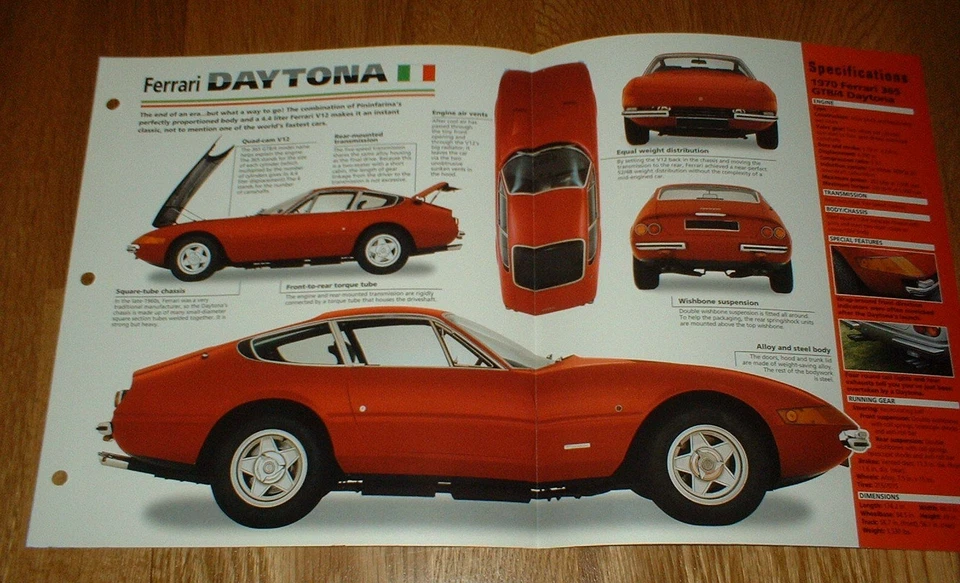1970 Ferrari 365 GTB/4 Daytona Spec Sheet Brochure Photo Print Info 70 GTB4 - Image 1 of 1