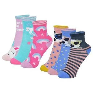 Kids Girls Bamboo Dog and Unicorn Animal Socks Pack of 3 Kids Footwear 2-10 Yr - Picture 1 of 6