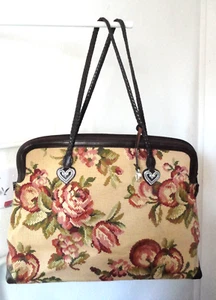 Vintage Brighton Tapestry Carpet bag travel weekender Huge Tote ROSES ~ Unused - Picture 1 of 13