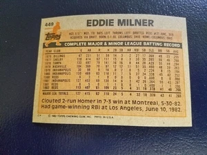 Eddie Milner Cincinnati Reds 1983 TOPPS #449 BLANK FRONT ERROR WOW - Picture 1 of 2