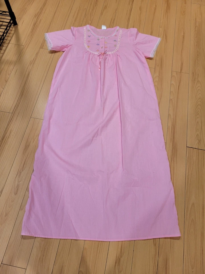 "Vestido de dormir vintage rosa bordado encaje pradera OS 53"" Cottagecore" Foto 1 de 4