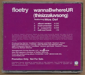 Floetry - wannaBwhereUR RARE promo CD single w/ instrumental & a cappella - Picture 1 of 2