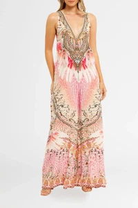 CAMILLA Silk V Neck Flared Jumpsuit  Resort wear Size 8 AU Preloved - Picture 1 of 7