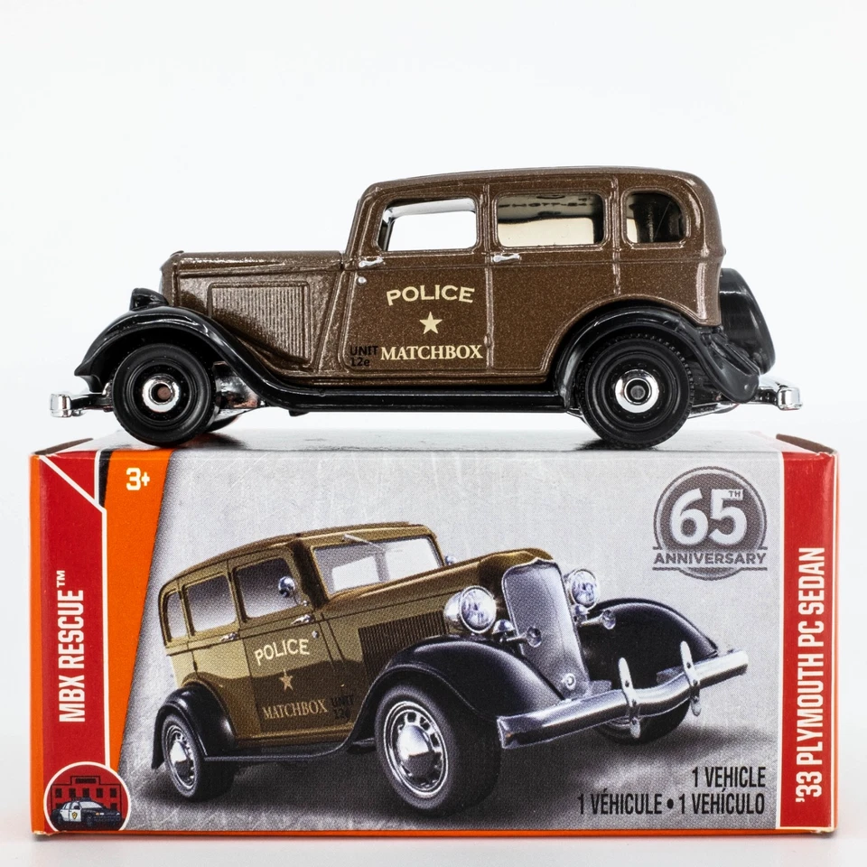 2018 Matchbox Power Grabs #55 '33 Plymouth PC Sedan BROWN | BLACK | POLICE | FSB - Image 1 of 1