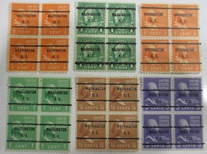 Precancel  (6) DIFF "BUREAU  PRECANCEL  BLOCKS of 4 all WASH D. C." - Picture 1 of 1