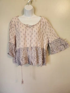 Mudd Floral Bell Sleeve Babydoll Peasant Tassels Top Hippie Boho XL - Picture 1 of 7