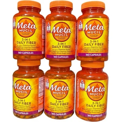 (6) Suplemento diario de fibra de psyllium Metamucil 3 en 1 160 cápsulas exp-01/2026+ Foto 1 de 4