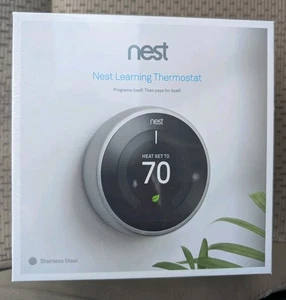 Google Nest 3rd Generation Learning Thermostat T3007ES Stainless Steel Sealed - Picture 1 of 2