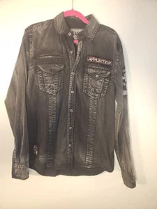 Affliction Black Premium Hemd Herren Medium Schwarz Distressed Langarm Slim Fit - Bild 1 von 5