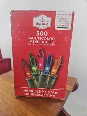 Holiday Time 300 Multicolor Mini Lights Green Wire Christmas Indoor Outdoor New - Image 1 of 4