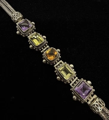 Suarti Bali BA Sterling Silver Citrine Amethyst Peridot Toggle Bracelet Minty! - Image 1 of 4